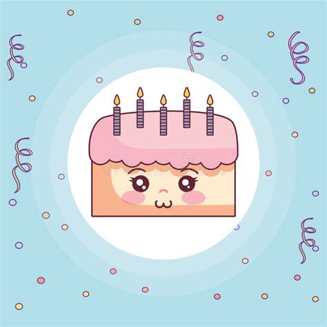 G Teau D Anniversaire Doux Avec Le Kawaii De Bougies Illustration De