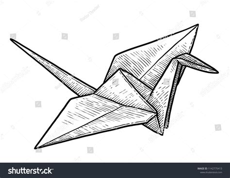 Crane Origami Illustration Drawing Engraving Ink Stock Vector Royalty