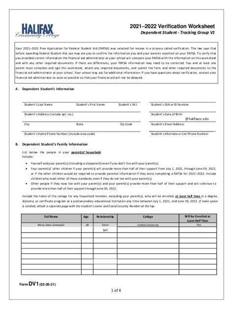 Fillable Online Verification Worksheet Halifax Community