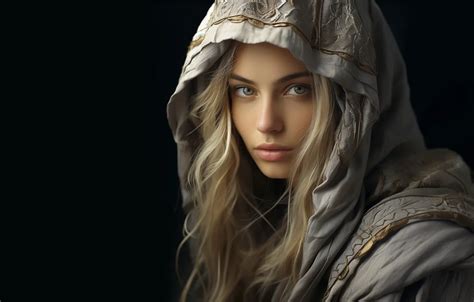 Wallpaper Look Girl Retro Portrait Blonde Hood Black Background