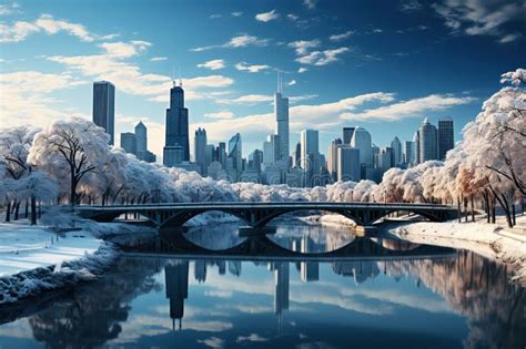 Winter Chicago City Skyline Urban Winter Wonderland Snow Covered