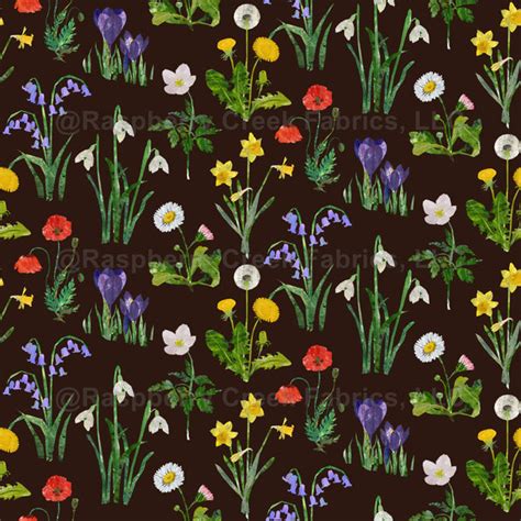 Spring Wildflowers Dark Raspberry Creek Fabrics