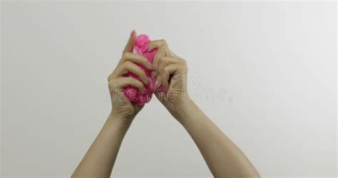 Woman Hands Playing With Oddly Satisfying Blue Slime Gooey Substance Antistress Stock Video