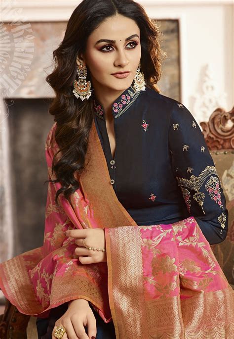 Indian Silk Wedding Salwar Kameez In Blue Color Color Trends