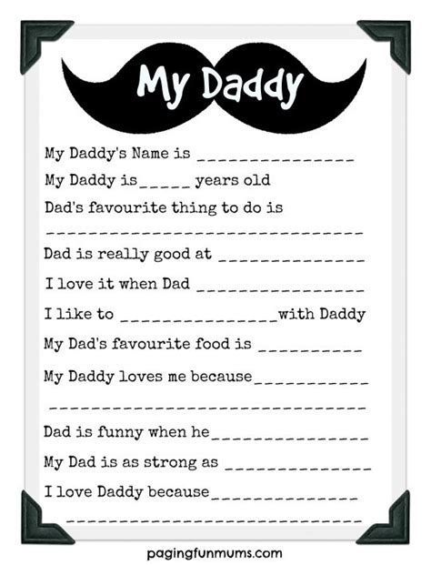 Fathers Day Questionnaire T Idea Paging Fun Mums