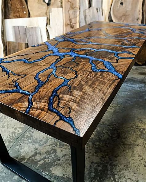 Walnut Live Edge River Table With Stone Etsy Artofit