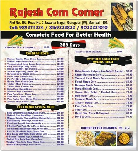 Menu At Rajesh Corn Corner Mumbai