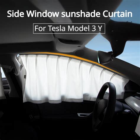 Side Window Sunshade Curtain For Tesla Model Y Track Style Camping