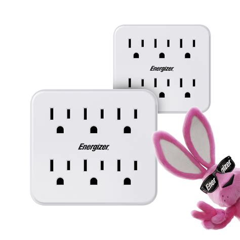 Energizer 2 Packs of 6 Device Multi Plug Wall Outlet Extender (6) AC Power Outlets Grounded ...