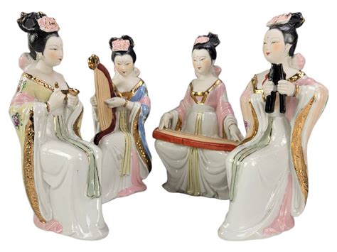 Chinese Porcelain Bisque Lady Musician Figurines Porcelain Figurines Set Of 4 Figurines