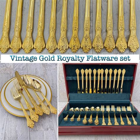 Vintage Gold Flatware Set With Silverware Chest, Service for 12 ...