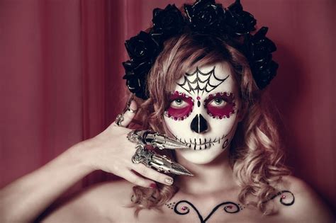 Premium Photo Attractive Young Woman With Sugar Skull Makeup Mexican