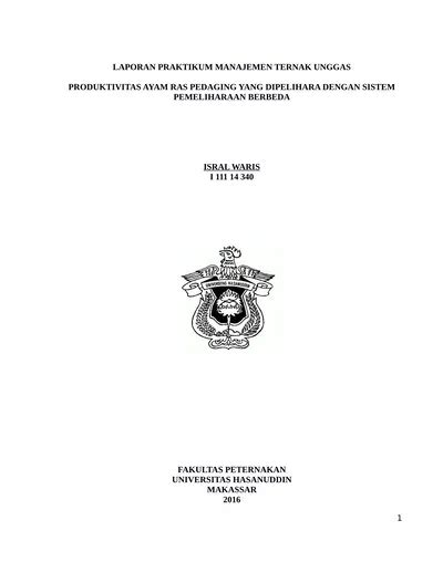 Laporan Praktikum Manajemen Ternak Unggas Produktivitas Ayam Ras Pedaging Yang Dipelihara Dengan