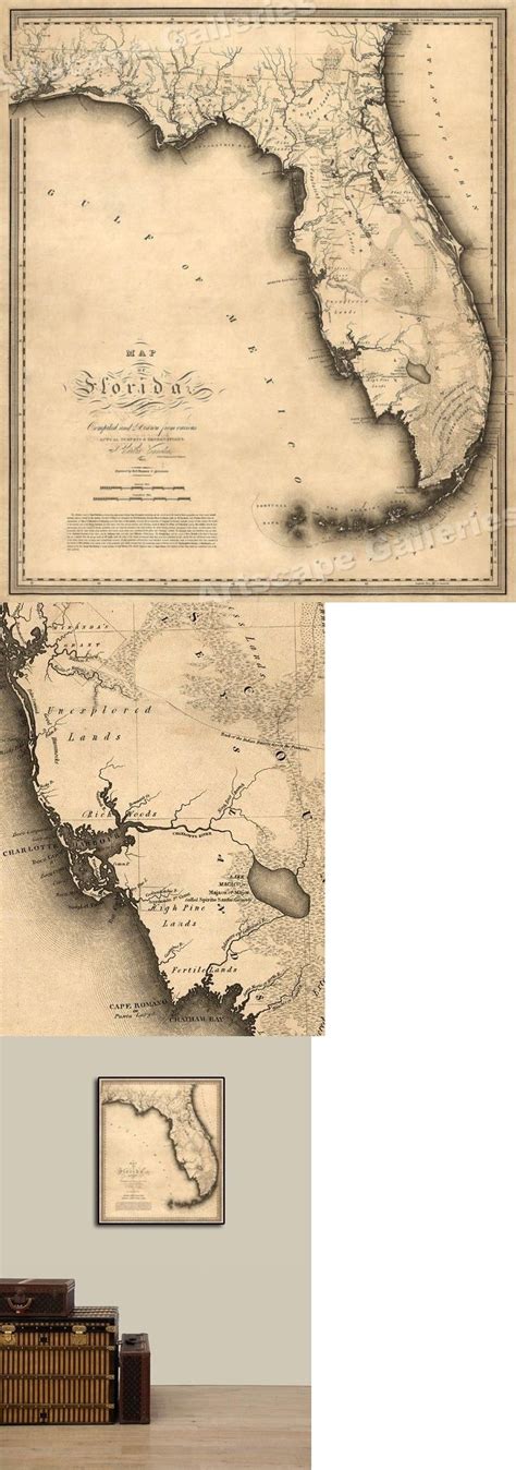 1823 Map Of Florida By Charles Vignoles 24x28 Ebay Map Of Florida