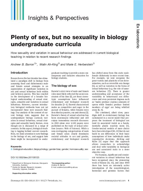 Pdf Plenty Of Sex But No Sexuality In Biology Undergraduate