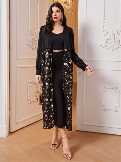 Shein Najma Gold Floral Print Coat Tank Dress Without Belt Shein Uk