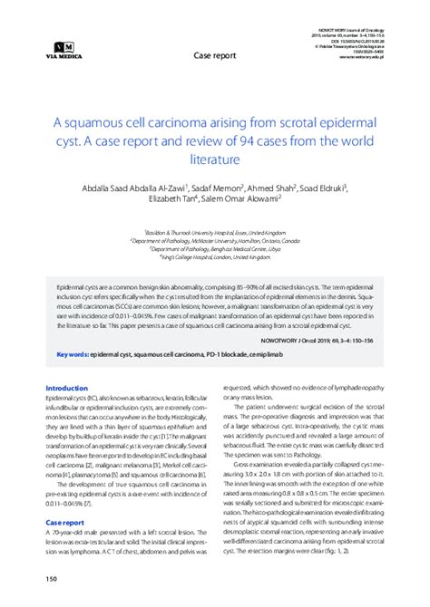 Pdf A Squamous Cell Carcinoma Arising From Scrotal Epidermal Cyst A Case Report And Review Of