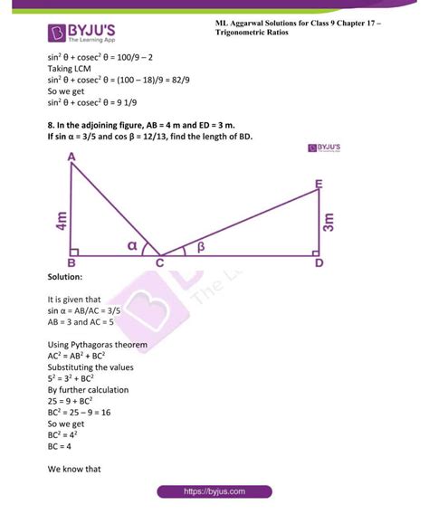 Ml Aggarwal Solutions For Class Chapter Trigonometric Ratios