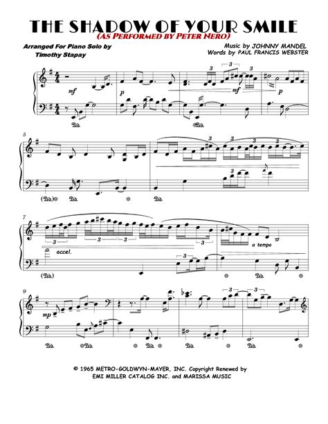 The Shadow Of Your Smile Arr Timothy Stapay Sheet Music Johnny