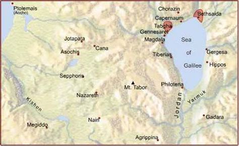 Map of Galilee highlighting the two traditional locations of the ...