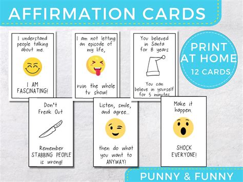 Funny Affirmation Cards Printables Set 1 Sarcastic Affirmation Cards