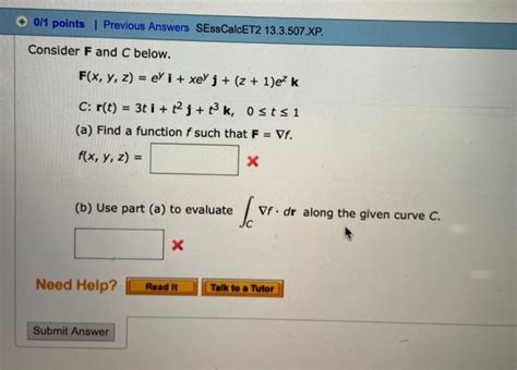 Solved 0 1 Points Previous Answers SessCalcET2 13 3 507 XP Chegg