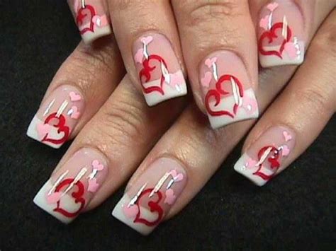 White French With Red And Pink Hearts Heart Nail Designs Nail