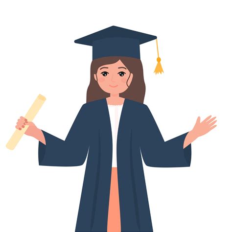 girl  graduation cap  head holding diploma flat vector