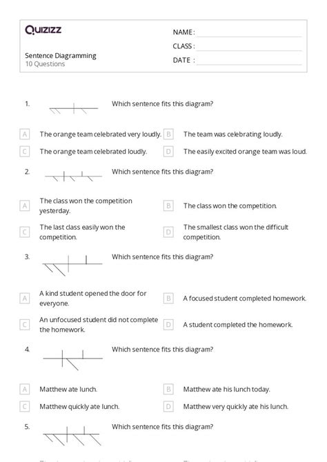 Diagramming Sentences Worksheets For Th Grade On Quizizz