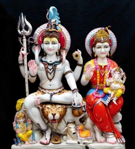 Painted Hindu Marble Shiva Parvati Statue For Worship Size Min