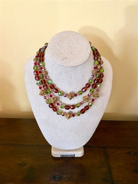 Vintage Glass Beaded Necklace Gem