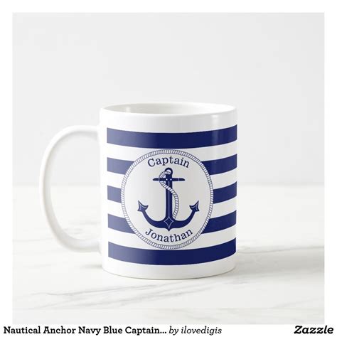 Nautical Anchor Navy Blue Captain Personalized Coffee Mug | Zazzle ...