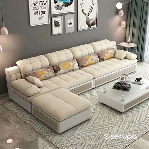 Jual Sofa Letter L Modern Minimalis Gratis Bantal Dan Puff Fullset Meja