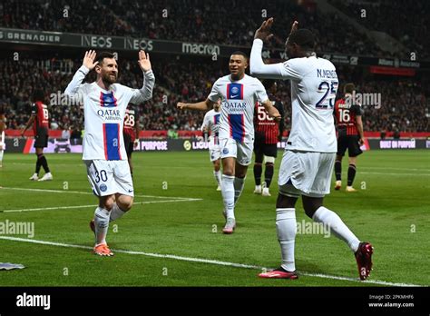 Nice France 08th Apr 2023 Lionel Messi Psg Celebrates The 0 1