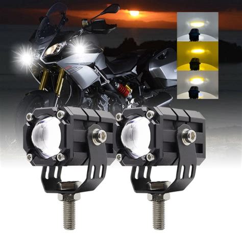 Pcs Motorcycle Led Spotlight Headlight White Yellow Light Industrial