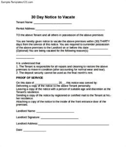 Day Written Notice To Vacate Template