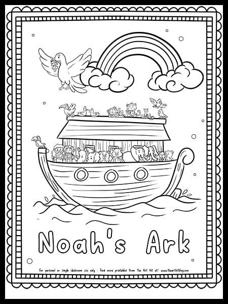 Noah S Ark Coloring Page With Rainbow FREE PRINTABLE The Art Kit