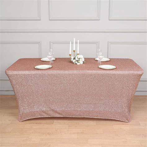 Tinsel Spandex Tablecloth 72x30 Rose Gold By