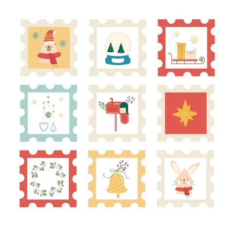 Premium Vector A Set Of Christmas Stamps Christmas Decorations