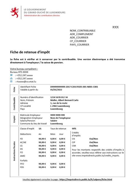 Fiche de retenue d impôt Salarié et pensionné Administration des