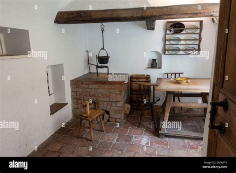 Original 16th century kitchen layout inside a preserved house in the ...