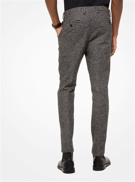 Michael Kors Slim Fit Houndstooth Wool Blend Trousers In Black For Men