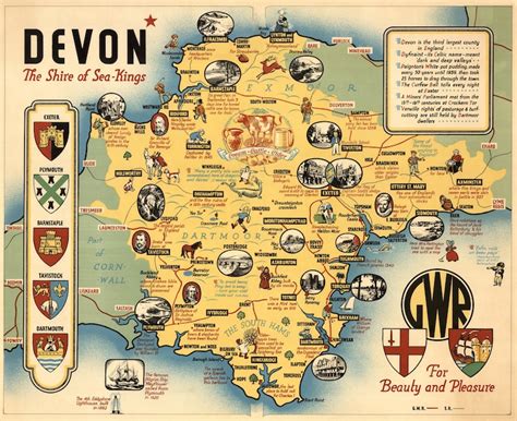 Devon , County Map, Pictorial Map 1933 Old Pictorial Map, Vintage Map ...