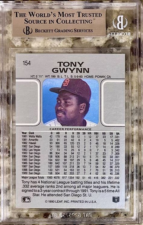 1990 POP 4 TONY GWYNN HOF LEAF 154 BGS 10 PRISTINE EBay