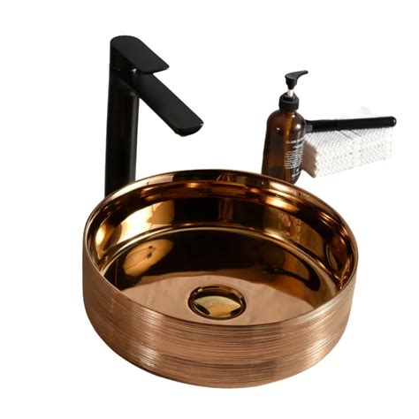 Modern Luxury Round Wash Basin Sink With Electroplated Hand Vessel And