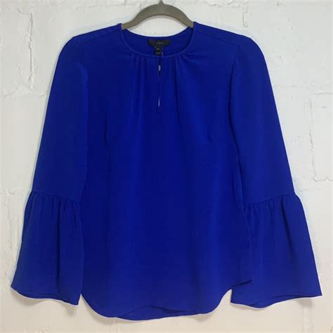 J Crew Tops Nwt Jcrew Colbalt Blue Bell Sleeve Silk Blouse Sz 0