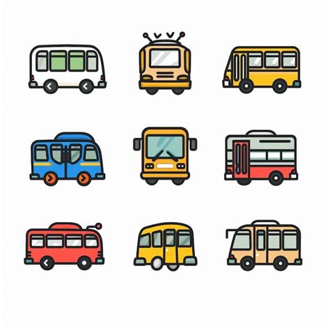 Una colección de diferentes autobuses de colores incluido uno con el