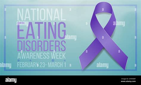 National Eating Disorders Awareness Week Concept Banner Template With Purple Ribbon And Text