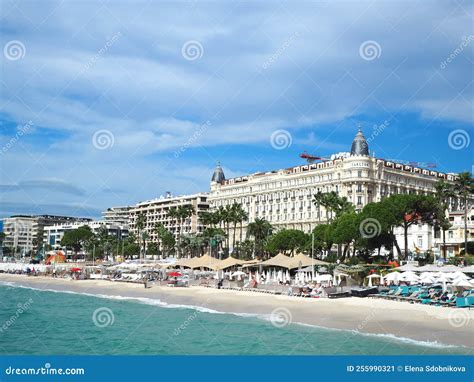 Cannes Cote D`azur France October 2019 People Sunbathing On A Hot Summer Day On The Beach