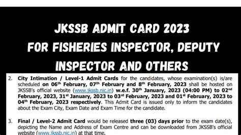 Jkssb Admit Card For Fisheries And Others Exam Youtube